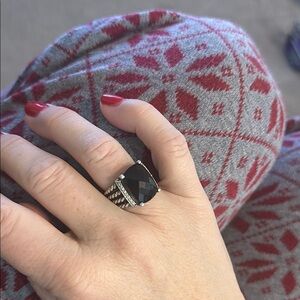 Elegant Black Stone Ring with Silver Band
